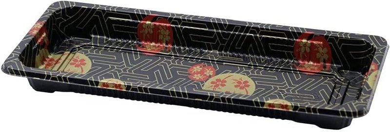 EcoQuality 8.75 x 3.75 Inch Black Sushi Trays Container with Lids, 100 Pack - Image 2