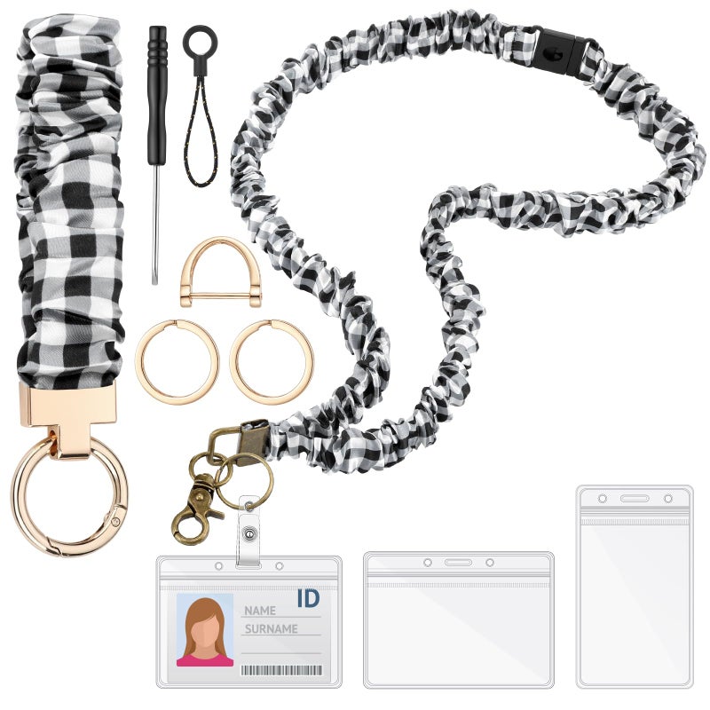 Eersida Teacher Scrunchies Lanyard with Safety Breakaway Buckle Retractable Lanyard Keychain Wristlet Office Gift for Women(Basic Color,Classic Style) - Image 1