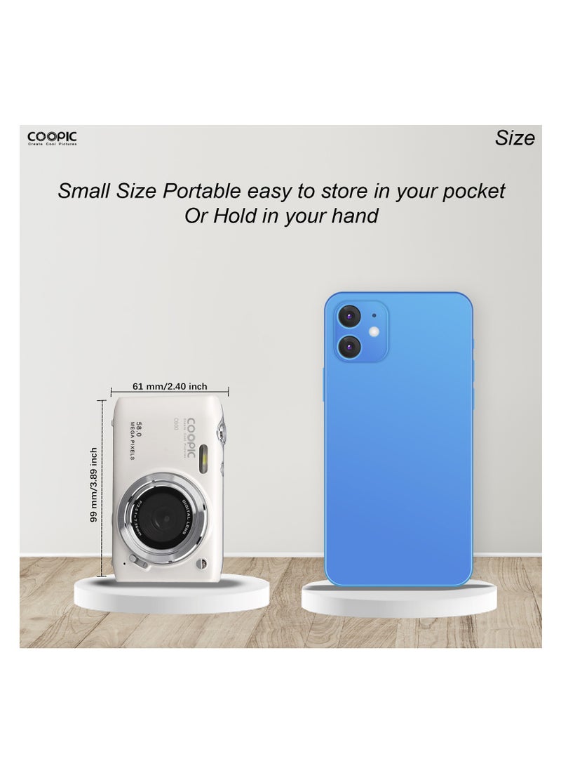 COOPIC C600 White HD Digital Camera with 32GB SD Card, 58MP, 4K Video, Ideal for Travel, Vlogging, and Creative Photography - Image 5