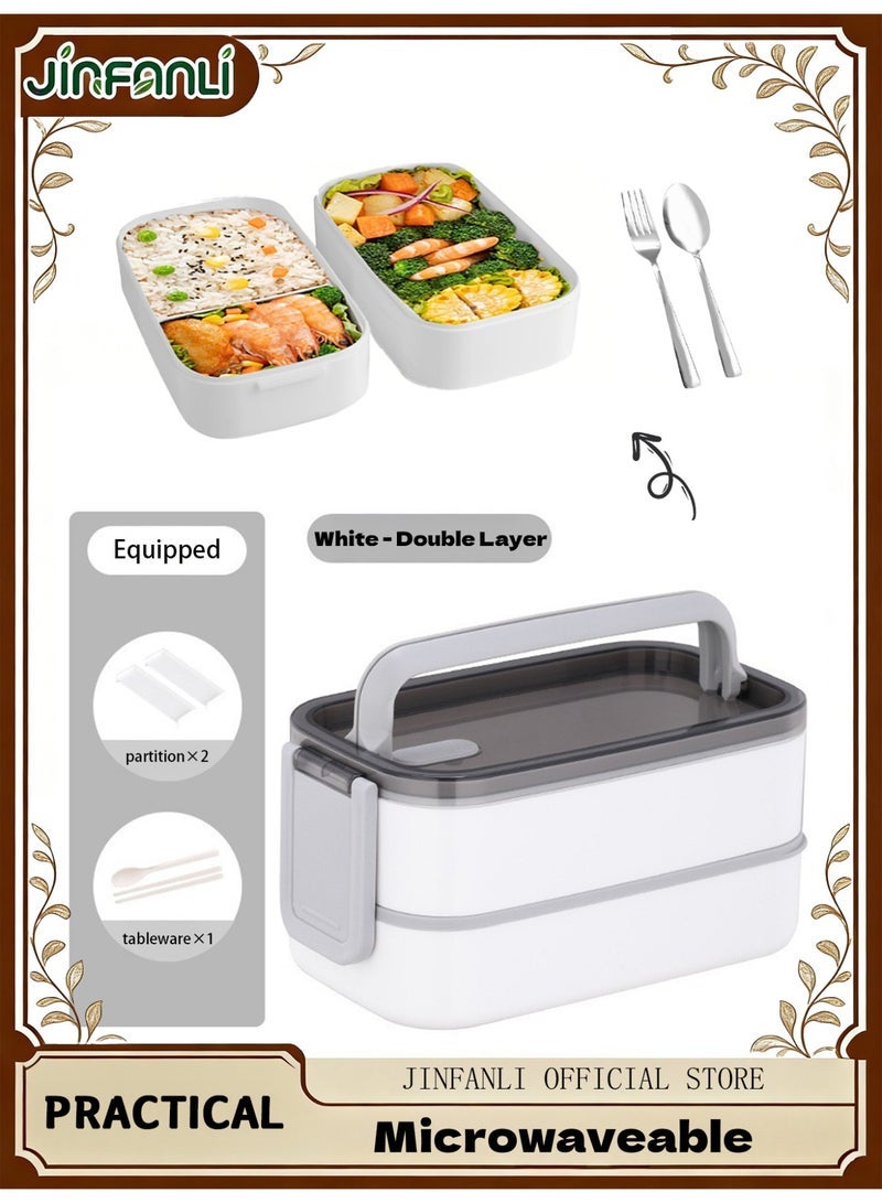 JINFANLI Double layer leakproof lunch box, large lunch box with compartments and cutlery set, adult lunch box container food pick, microwave food safe lunch box - Image 1