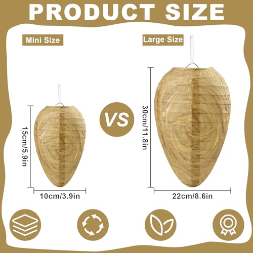Qumenan 3 Pack Mini Size Paper Wasp Nest Decoy Hanging Fake Wasp Nest for Wasps Hornets Yellow Jackets Home Garden Yard Outdoors - Image 2