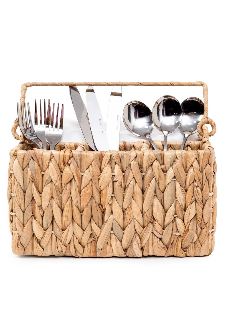 SYOSI 1 Pack With Handle Flatware Organizer, Hand Woven Water Hyacinth Cutlery Holder for Countertop - Image 2