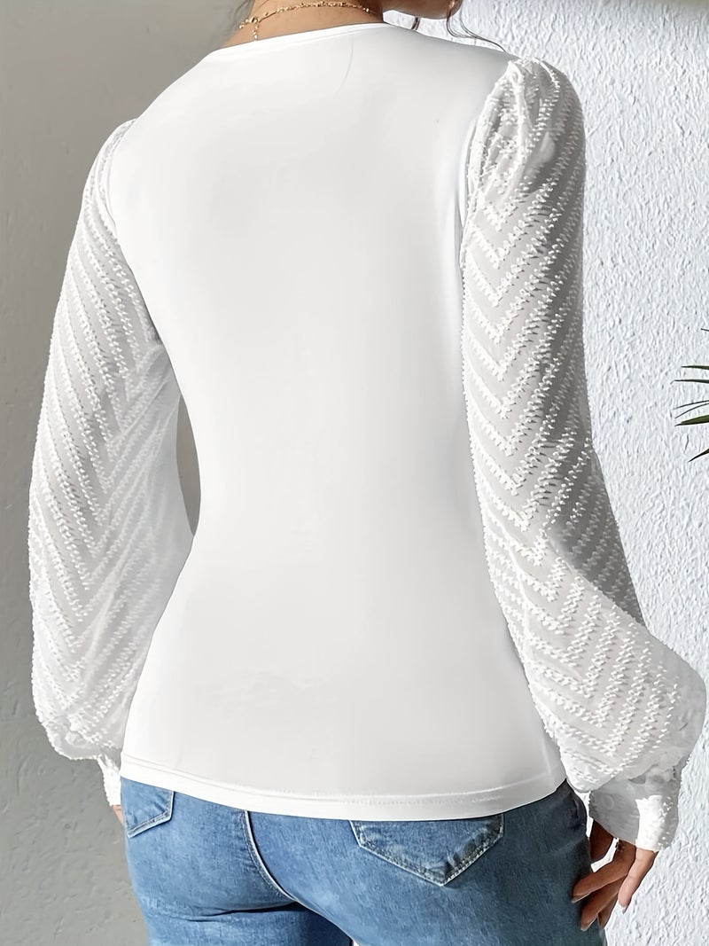 Women's V-Neck Long Sleeve Chiffon Knit Blouse - Image 5