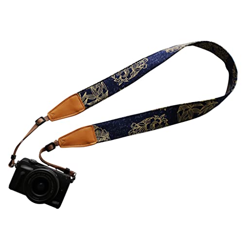 UNIKSTRAP Original Design Personalized Adjustable Camera Strap Golden Flowers Line Drawing on Blue, Fit for Canon Nikon Sony Olympus Interchangeable Lens Digital Camera/DSLR etc. - Image 1