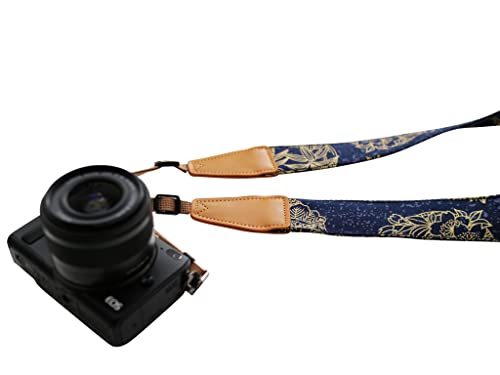 UNIKSTRAP Original Design Personalized Adjustable Camera Strap Golden Flowers Line Drawing on Blue, Fit for Canon Nikon Sony Olympus Interchangeable Lens Digital Camera/DSLR etc. - Image 3
