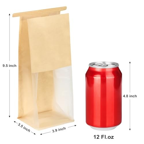 Ohuimrt 50 PCS Small Bakery Bags with Windows, 3.9 x 3.5 x 9.5 Inch Tin Tie Tab Lock Paper Cookie Bags Bake Sale Packaging for Muffins, Desserts, Brownies, Treats, Pastries, Popcorn, Candies - Image 2