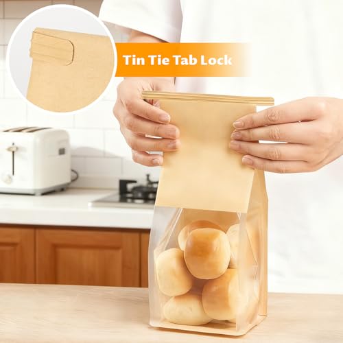 Ohuimrt 50 PCS Small Bakery Bags with Windows, 3.9 x 3.5 x 9.5 Inch Tin Tie Tab Lock Paper Cookie Bags Bake Sale Packaging for Muffins, Desserts, Brownies, Treats, Pastries, Popcorn, Candies - Image 4