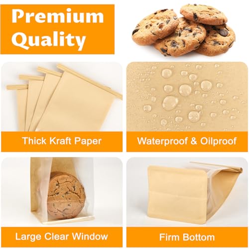 Ohuimrt 50 PCS Small Bakery Bags with Windows, 3.9 x 3.5 x 9.5 Inch Tin Tie Tab Lock Paper Cookie Bags Bake Sale Packaging for Muffins, Desserts, Brownies, Treats, Pastries, Popcorn, Candies - Image 3
