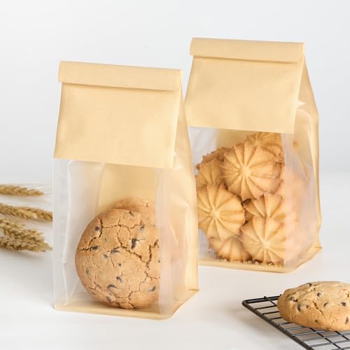 Ohuimrt 50 PCS Small Bakery Bags with Windows, 3.9 x 3.5 x 9.5 Inch Tin Tie Tab Lock Paper Cookie Bags Bake Sale Packaging for Muffins, Desserts, Brownies, Treats, Pastries, Popcorn, Candies - Image 5