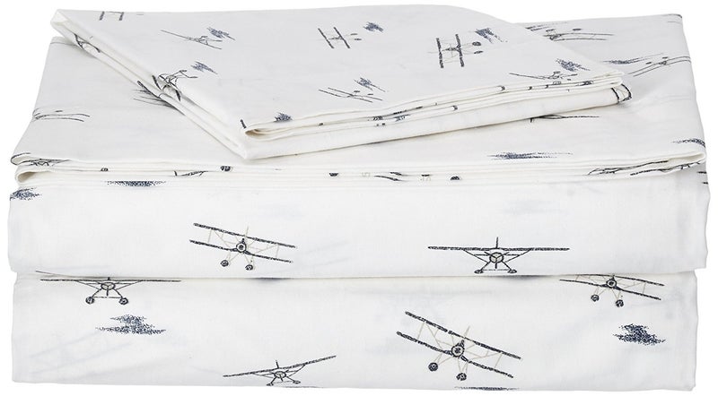 Eddie Bauer - Twin Bed Sheets, Cotton Percale Bedding Set with Matching Pillowcase, Crisp & Cool, Dorm Essentials (Sea Planes Blue) - Image 1