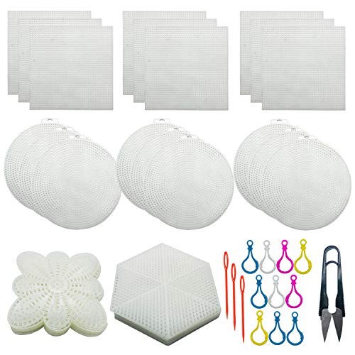 Allazone 52 PCS Mesh Plastic Canvas Sheets 4 Shapes Plastic Canvas for DIY Crafts Embroidery Cross Stitch, Acrylic Yarn Crafting, Knit and Crochet Projects - Image 1