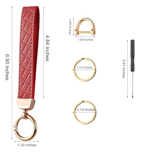 Weixiltc Leather Wristlet Keychain, Car Key Chain Holder with 2 Key Ring and Anti-Lost D Ring, Key Fob Wristband for Women (Red) - Image 2