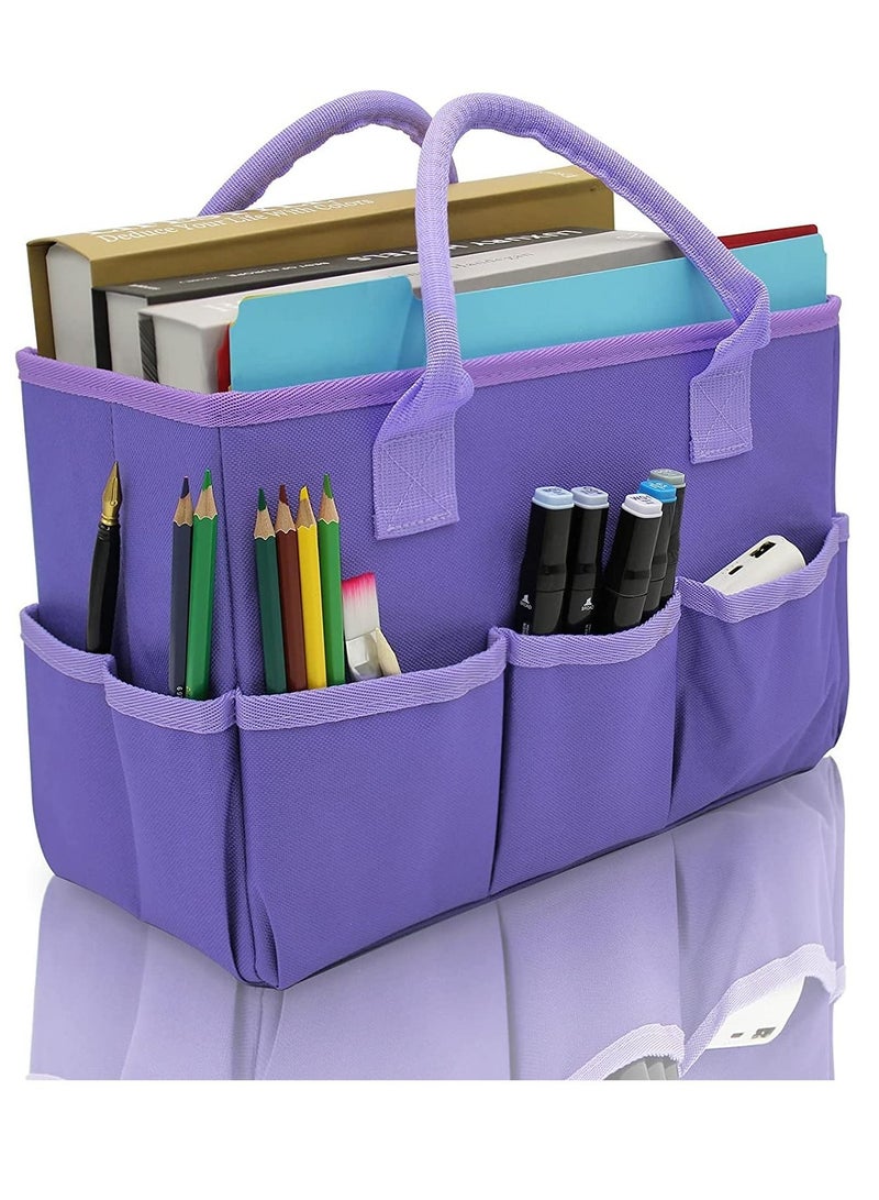Excefore Organizer Storage Tote Bag for Art and Craft Supplies with Pockets, Purple Oxford Tote Bag for Artist, Kid, Teacher  - Image 1