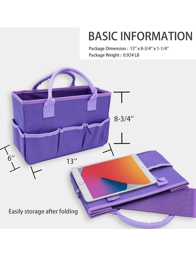 Excefore Organizer Storage Tote Bag for Art and Craft Supplies with Pockets, Purple Oxford Tote Bag for Artist, Kid, Teacher  - Image 4