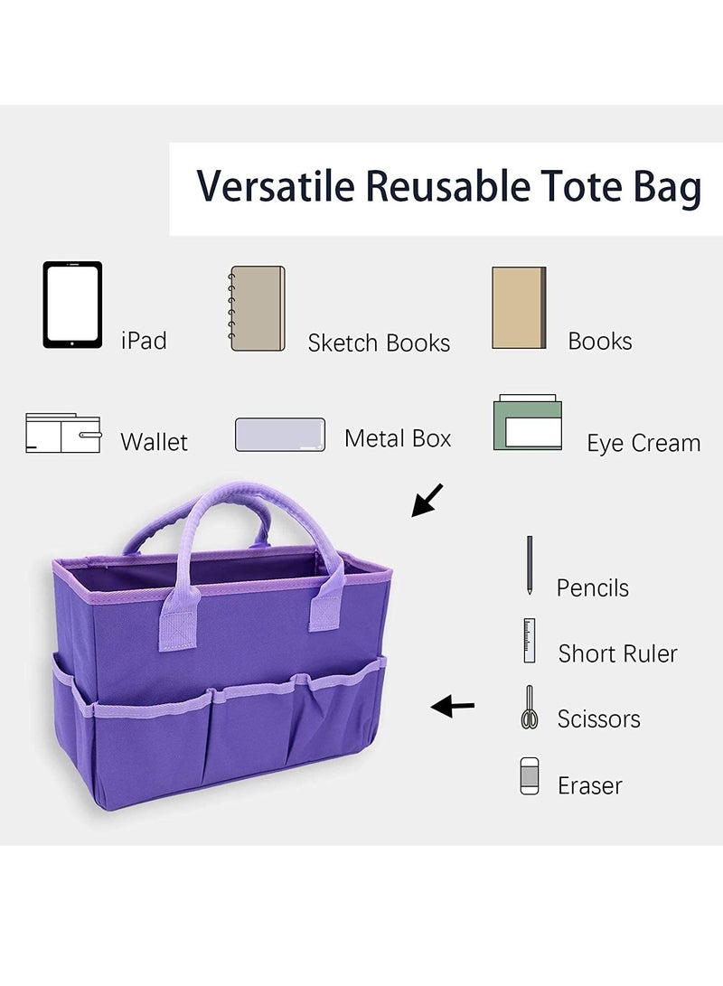Excefore Organizer Storage Tote Bag for Art and Craft Supplies with Pockets, Purple Oxford Tote Bag for Artist, Kid, Teacher  - Image 2