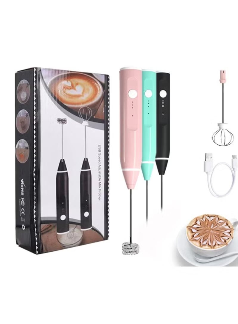 مضرب 3*1مضرب صنع رغوة الحليب الكهربائية القابل لإعادة الشحن - أداة خفق قوية للقهوة والكابتشينو والنسكافيه واللاتيه مع رأس لمضرب البيض(متعدد الالوان) - Image 1