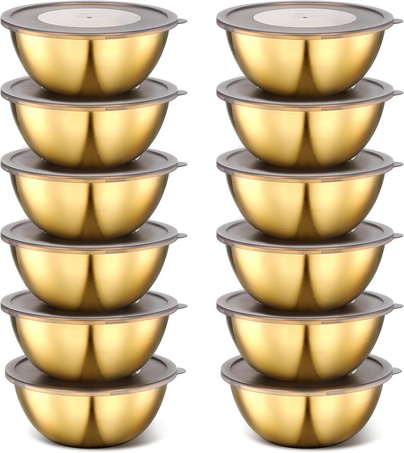 Nuogo 12 Pack Gold Mixing Bowls with Airtight Lids 26 oz Gold Serving Bowl Metal Salad Fruit Bowls Stainless Steel Soup Bowls Kitchen Accessories for Lunch Snack - Image 1