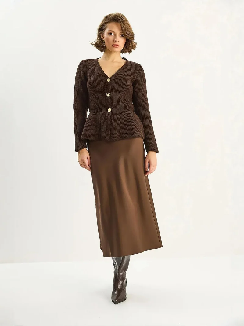 Bianco Lucci LUCCI Ribbed Long Sleeve V-Neck Cardigan with Buttons