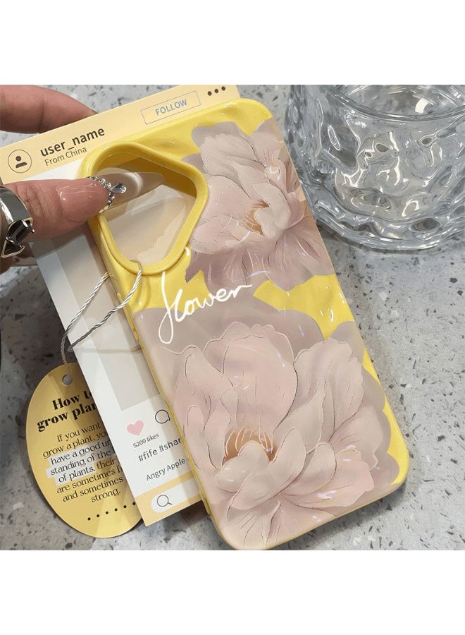 NIBEMINENT Powder Flower Pleats Scare The Kitten Protective TPU Case Cover For iPhone 14 Pro, Yellow