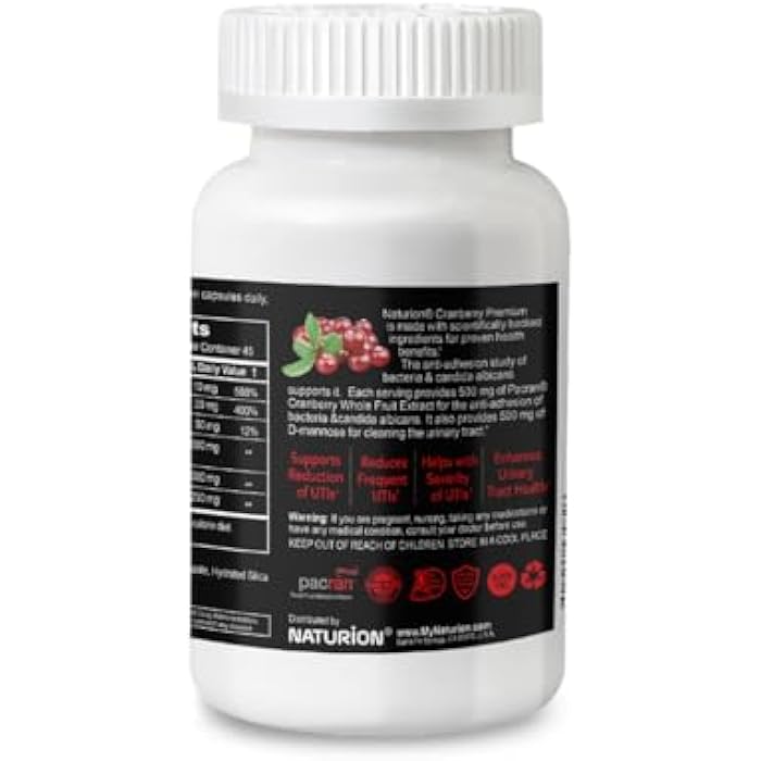 NATURION Cranberry Premium - Urinary Tract Support with PACRAN Cranberry Extract & D-Mannose, 500mg - 90 Vegan Capsules, 45 Day Supply - Image 2