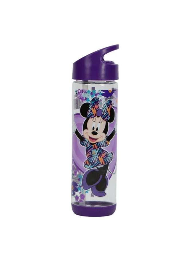 SunCe Disney Minnie Mouse Plastic Water Bottle with Straw Purple and Black 500 ml SUNS-4300DMA  - Image 1