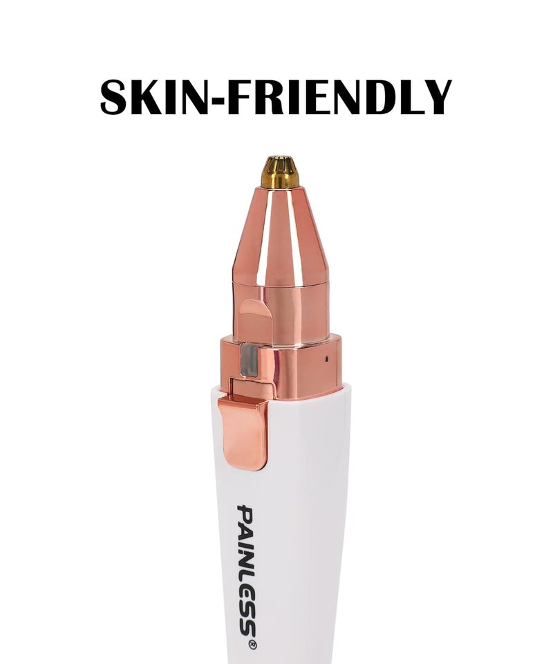 Painless مزيل شعر قابل لإعادة الشحن 2 في 1 للنساء مع رؤوس قابلة للتبديل، مزيل شعر الشفة العليا للنساء، ماكينة حلاقة الحواجب، ماكينة حلاقة الوجه (PL202) (أبيض) - Image 2