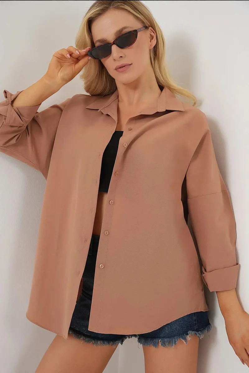 Big Dart BDART Oversized Patterned Poplin Shirt With Button Closure