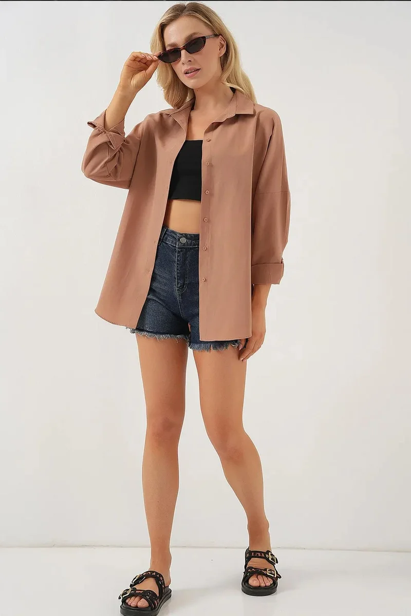 Big Dart BDART Oversized Patterned Poplin Shirt With Button Closure