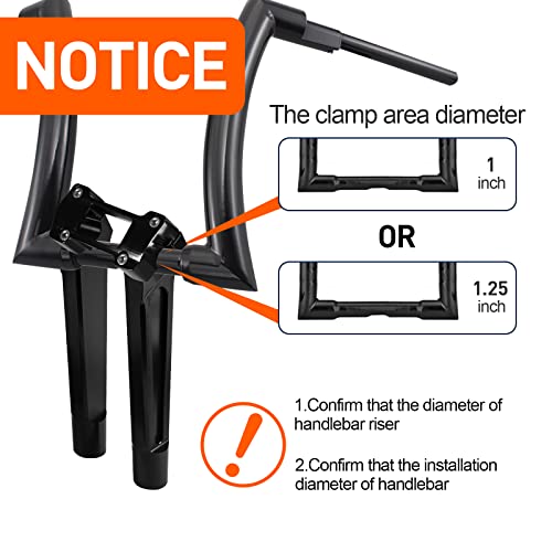 Goldfire Harley Handlebar Risers Straight Motorcycle Tall Handle Bar Riser Extension Kit Fit For Harley Universal 1 inch Handlebars M8 Softail Street Bob Breakout 2018-2022 Lowrider ST (Black, 10") - Image 3