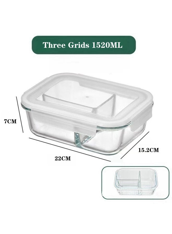 XiuWoo 2 Piece High Borosilicate Glass Microwaveable Large Lunch Boxes Divider Fruit Lunch Box 1520ml and 1520ml - Image 3