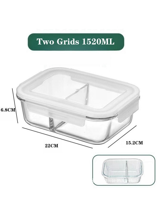 XiuWoo 2 Piece High Borosilicate Glass Microwaveable Large Lunch Boxes Divider Fruit Lunch Box 1520ml and 1520ml - Image 2