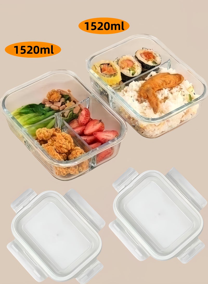XiuWoo 2 Piece High Borosilicate Glass Microwaveable Large Lunch Boxes Divider Fruit Lunch Box 1520ml and 1520ml - Image 1