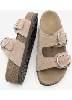 MARJIN Women's Leather Double Banded Cork Sole Casual Slippers Zenpa  - Image 5