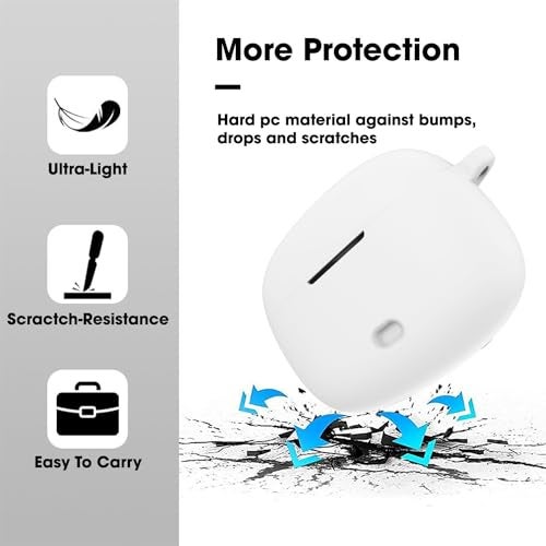 Sounce Earphone Case Cover Compatible for Boat Nirvana Ion, Soft Silicone Skin Case Cover Shock-Absorbing Protective Case with Keychain [Front LED Visible](White) - Image 3