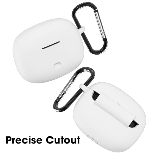 Sounce Earphone Case Cover Compatible for Boat Nirvana Ion, Soft Silicone Skin Case Cover Shock-Absorbing Protective Case with Keychain [Front LED Visible](White) - Image 2