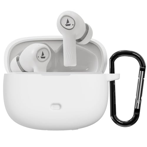 Sounce Earphone Case Cover Compatible for Boat Nirvana Ion, Soft Silicone Skin Case Cover Shock-Absorbing Protective Case with Keychain [Front LED Visible](White) - Image 1