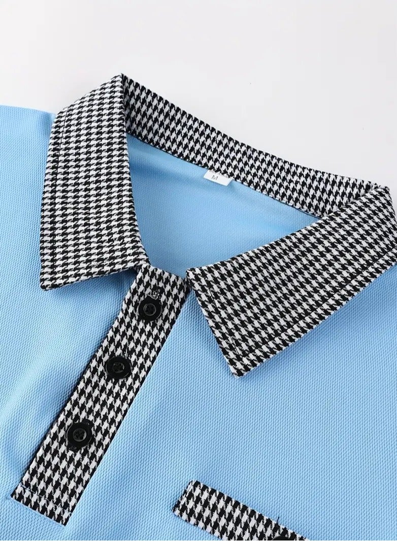 NIBEMINENT Houndstooth Casual Slightly Stretch Button Up Short Sleeve Shirt, Men's Shirt For Summer  - Image 4