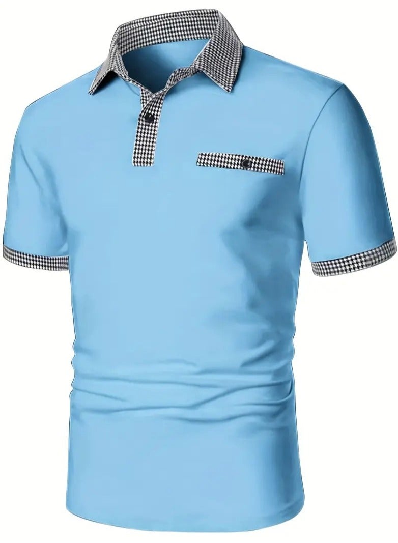 NIBEMINENT Houndstooth Casual Slightly Stretch Button Up Short Sleeve Shirt, Men's Shirt For Summer  - Image 2