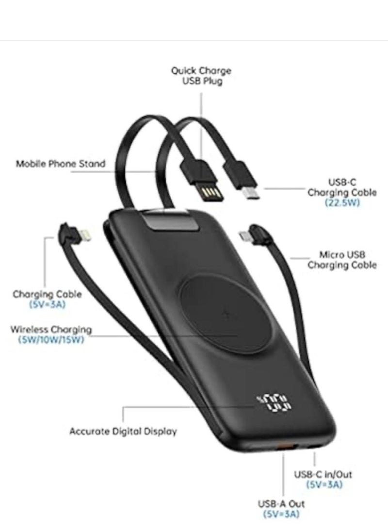 GULFLINK - Large Capacity Portable Fast Charger Power Bank With Led Display Built in Cable 10000mah Black - Image 1