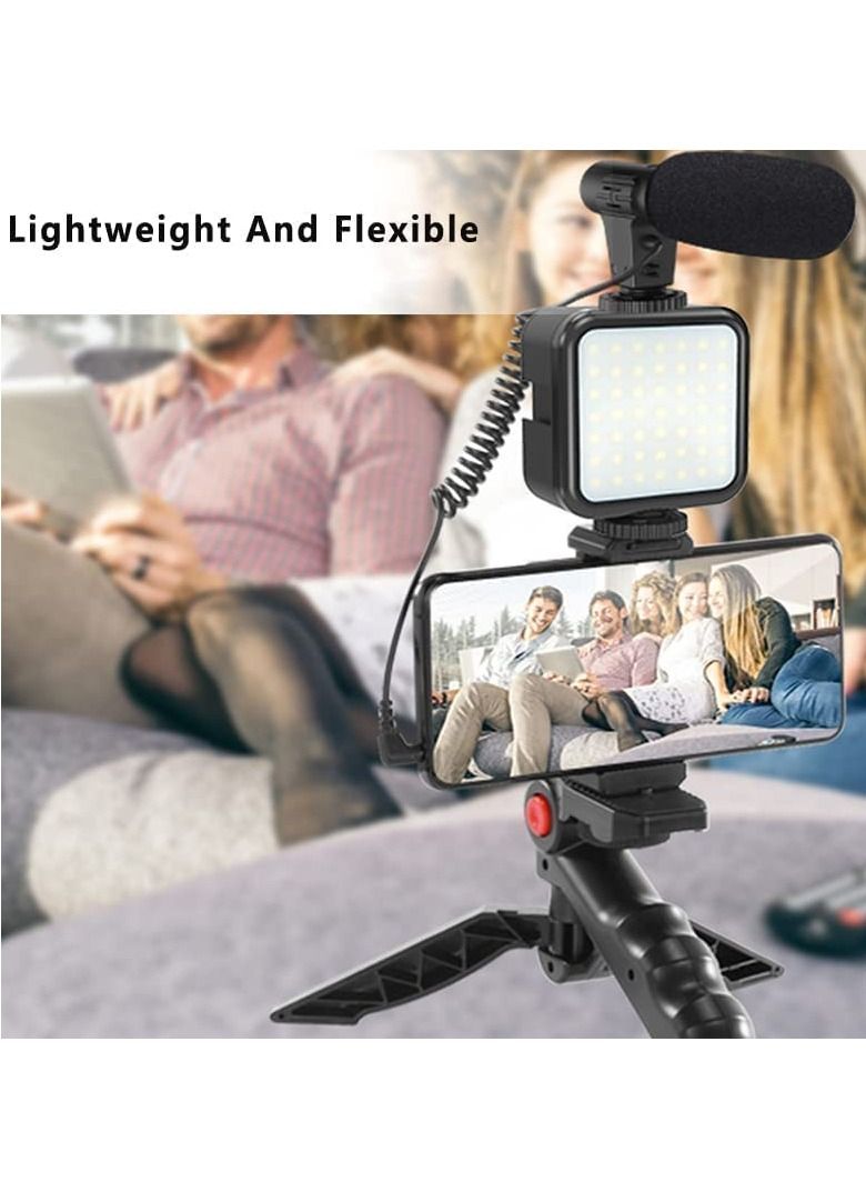 Smartphone & Camera Vlogging Studio Kits Video Shooting Photography Suit with Microphone LED Fill Light Mini Tripod  - Image 4