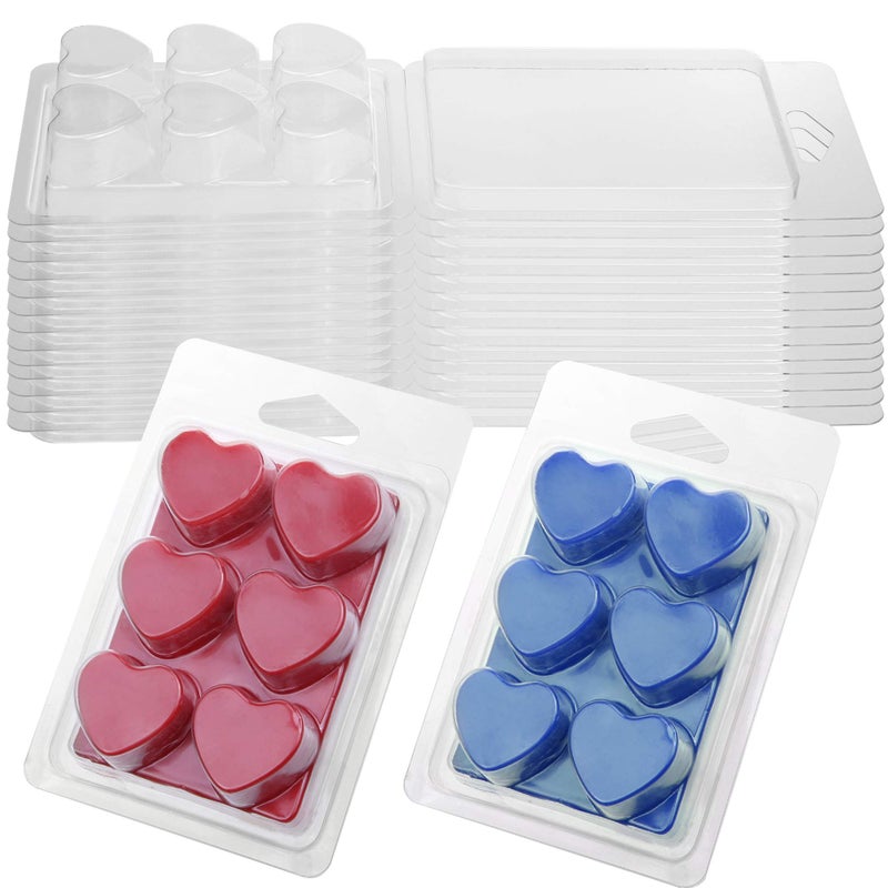 MILIVIXAY MILIVIXAY Wax Melt Containers6 Cavity Clear Empty Plastic Wax Melt Molds100 Packs Heart Shape Clamshells for Making Tarts Wax Melts 
