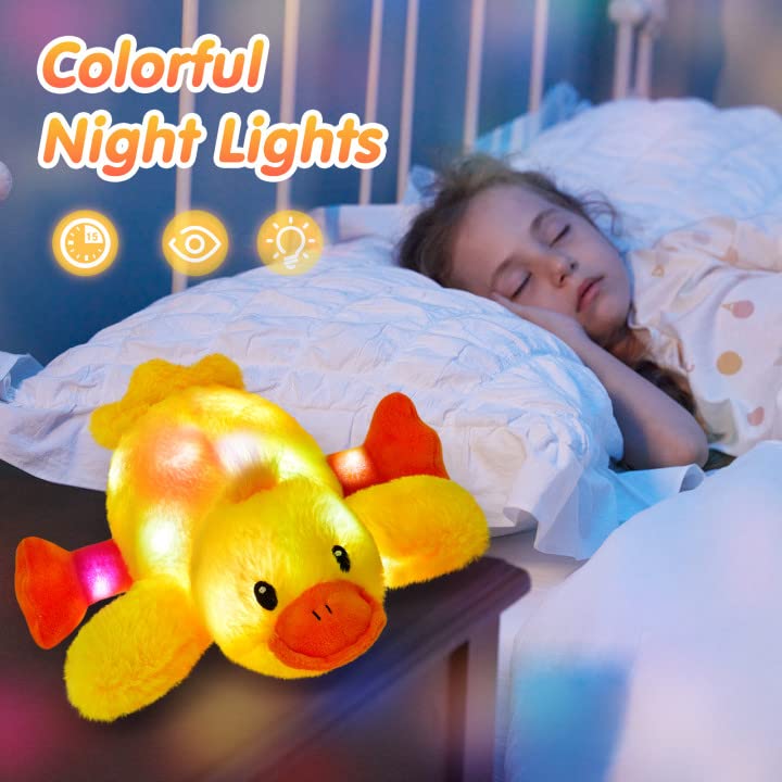 Glow Guards حراس التوهج دمية بط صفراء مضيئة 12 بوصة مع ضوء LED ناعم ليل وسادة سرير أريكة عيد ميلاد يوم الأطفال للأطفال الصغار - Image 2