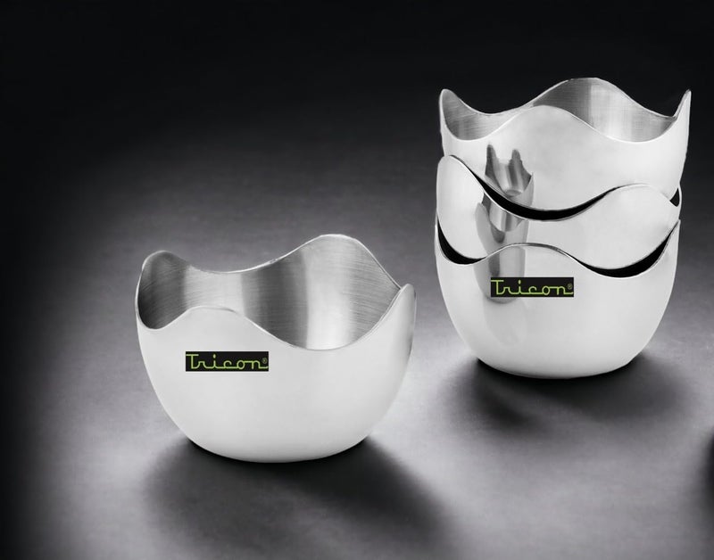 TRICON Stainless Steel Mini Bowl Set, 8 cm, Pack of 4, Flower Shape, Ideal for Dessert and Ice Cream Bowl, Dal, Sabzi Veg Bowl