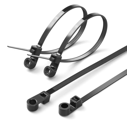 XINGO 110 PCS Black Zip Ties with Screw Hole 7.5 Inch, 75 lbs Mountable head Cable Tie, Multipurpose Heavy Duty Nylon Zip Tie for Indoor & Outdoor Use - Image 1