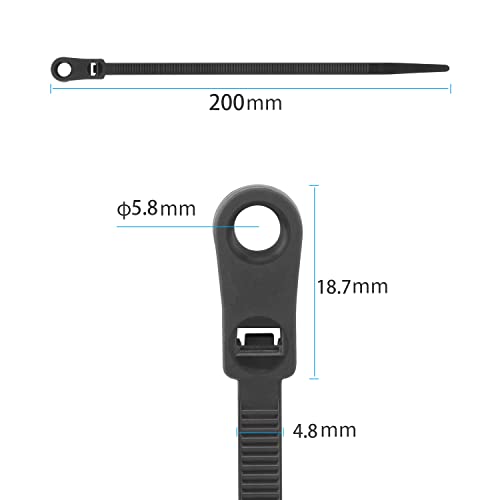 XINGO 110 PCS Black Zip Ties with Screw Hole 7.5 Inch, 75 lbs Mountable head Cable Tie, Multipurpose Heavy Duty Nylon Zip Tie for Indoor & Outdoor Use - Image 2