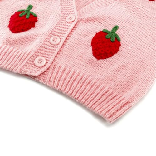 HOULENGS Women's Kawaii Strawberry Print Button Down Long Sleeve V Neck Crop Cardigan Sweater Pink One Size - Image 3