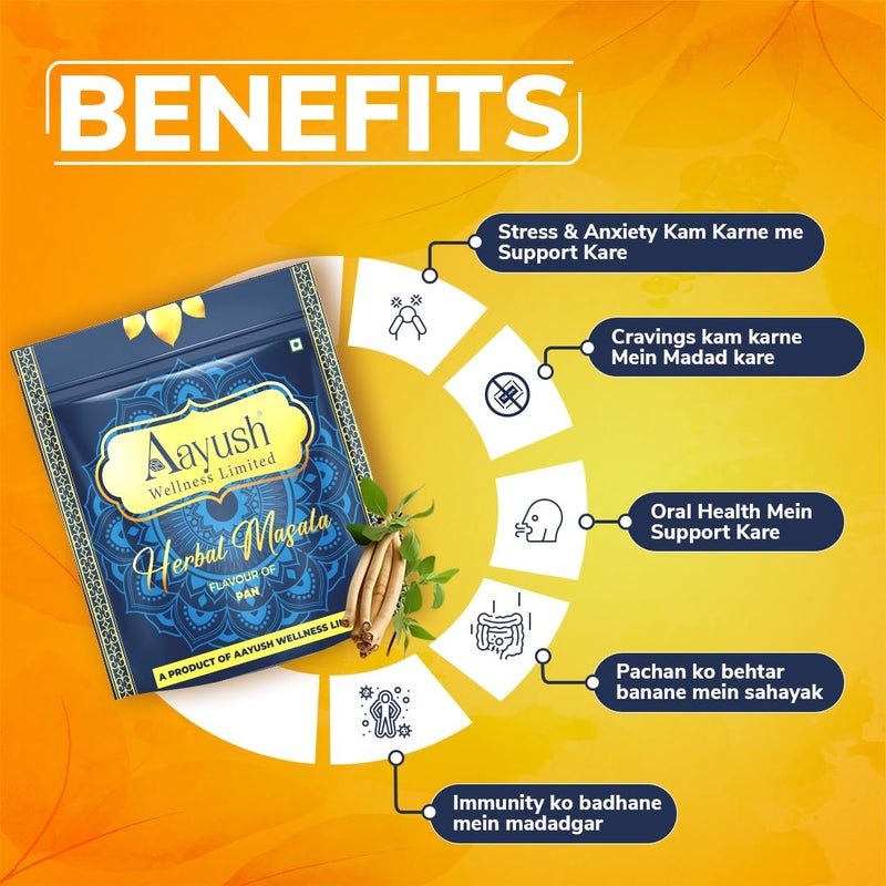 Ayush Herbal Masala (25 Pouch, Pan Flavour) Gutkha Addiction Solution | Nicotine-Free for Tobacco Consumers | Non Addictive, No Spit Formula & Tobacco Free | 250 Grams - Image 3