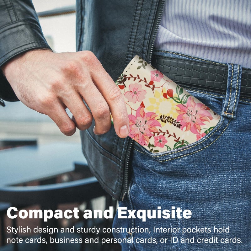 AI-DEE Business Card Holderï¼ŒPU Leather Business Card Case Color Printing Pattern Card Holder Walletï¼ŒPockets Magnetic Credit Card Holders for Men and Women - Red Yellow Flowers - Image 5