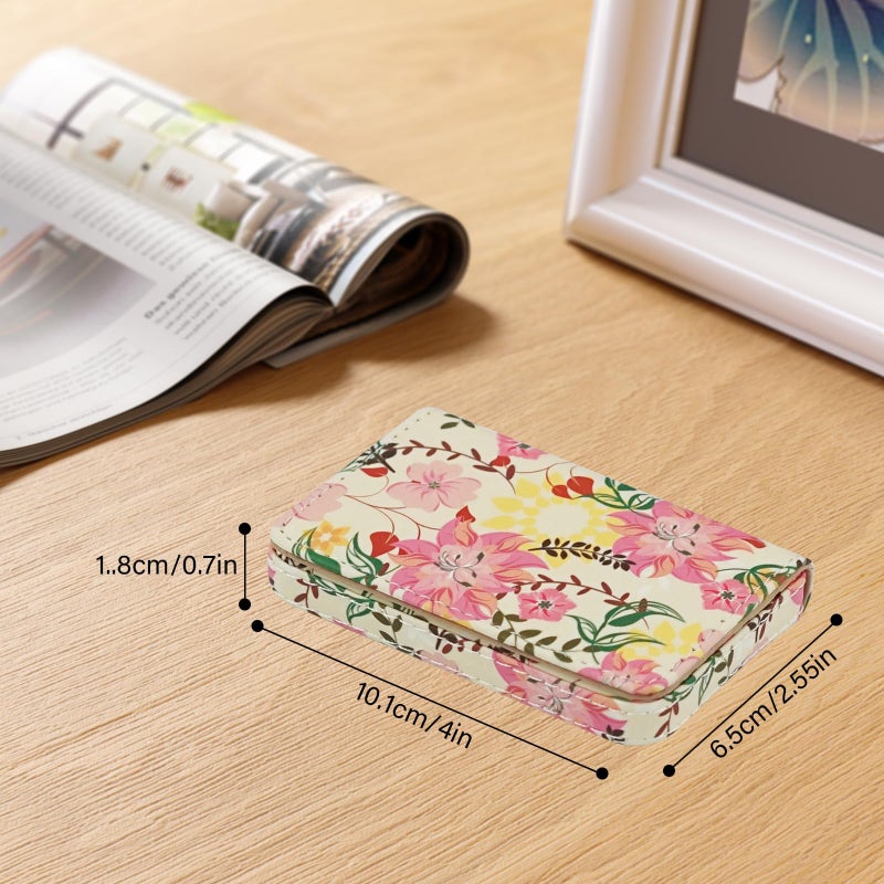 AI-DEE Business Card Holderï¼ŒPU Leather Business Card Case Color Printing Pattern Card Holder Walletï¼ŒPockets Magnetic Credit Card Holders for Men and Women - Red Yellow Flowers - Image 4