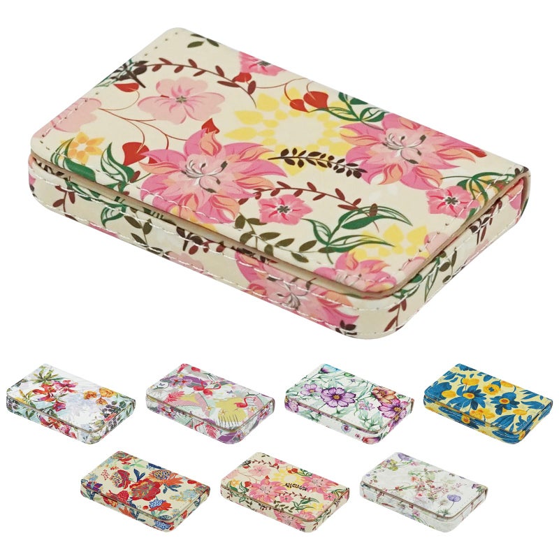 AI-DEE Business Card Holderï¼ŒPU Leather Business Card Case Color Printing Pattern Card Holder Walletï¼ŒPockets Magnetic Credit Card Holders for Men and Women - Red Yellow Flowers - Image 1